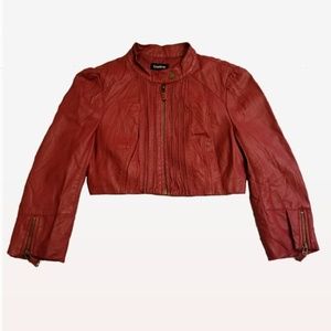 Red Cropped Bebe Moto Jacket